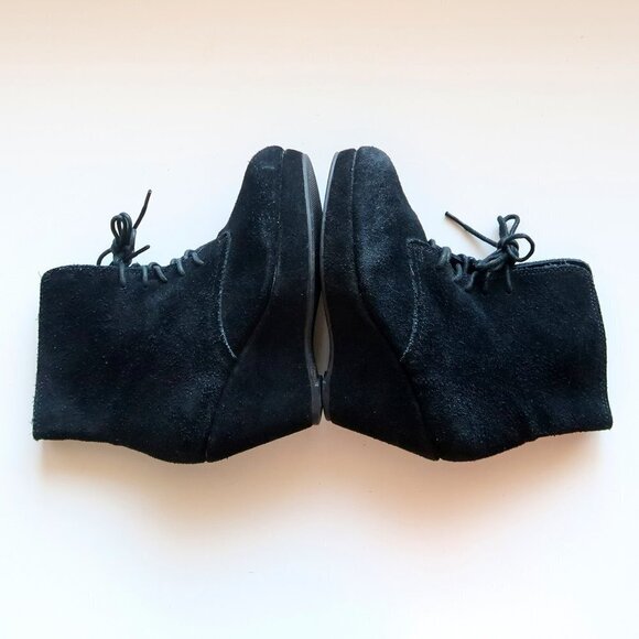 Steve Madden Black Suede Leather Wedge Heel Lace-up Ankle Boots / Booties Size 6 - Picture 12 of 16